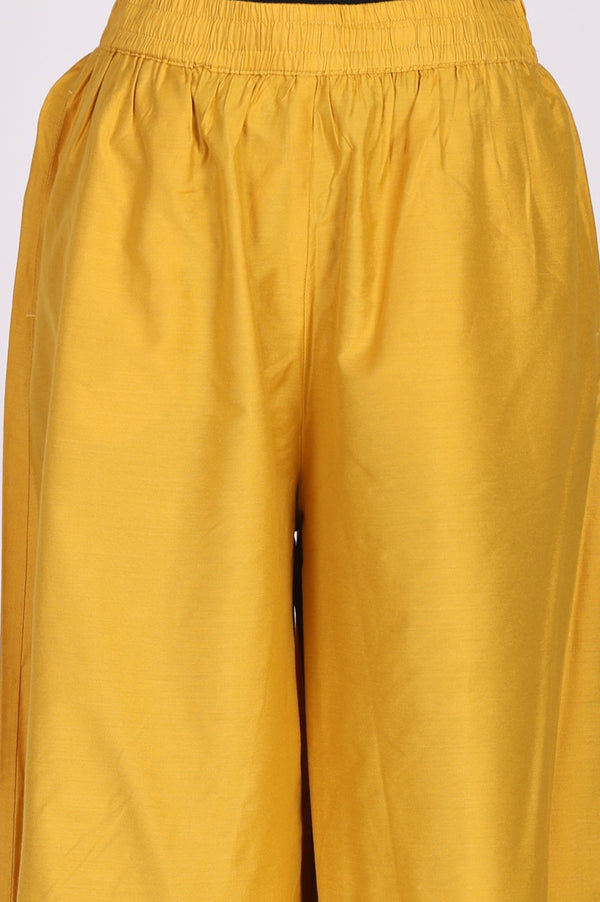 Yellow Floral Printed Chanderi Sleeveless Straight Kurta with Palazzo and Dupatta Set