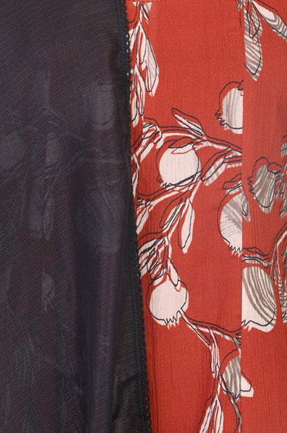 Red Floral Printed Pure Cotton Flared Kurta with Pants and Dupatta Set