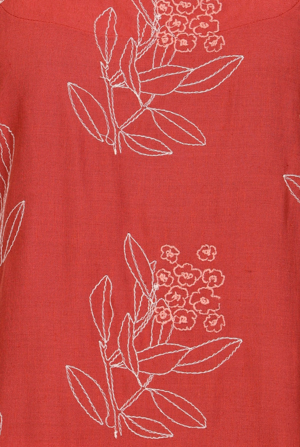 Rust Floral Printed Rayon Blend Straight Kurta with Flared Pants Co-ord Set