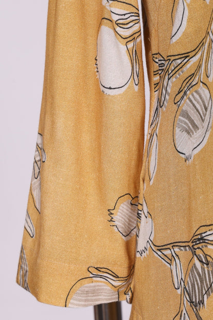 Mustard Floral Printed Rayon Flax Straight Kurta with Pants Set