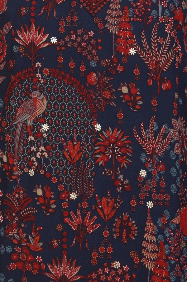 Navy Blue Floral Printed Georgette Straight Kurta with Parallel Pant Set
