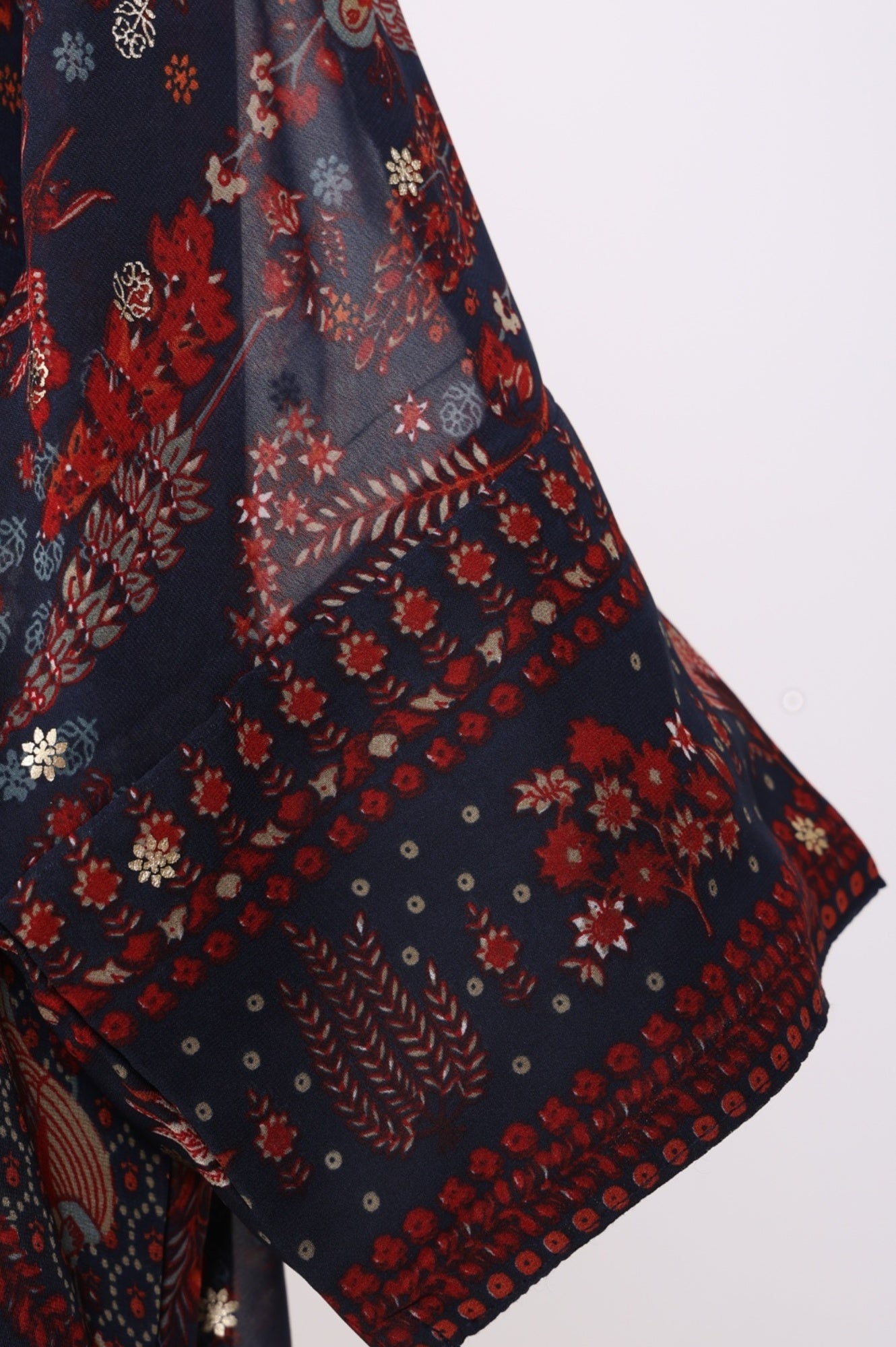 Navy Blue Floral Printed Georgette Straight Kurta with Parallel Pant Set