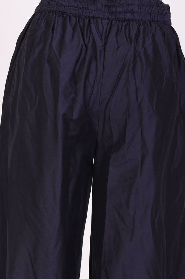 Navy Blue Floral Printed Georgette Straight Kurta with Parallel Pant Set