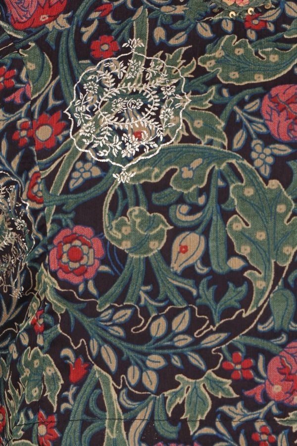 Navy Blue Foil Printed Floral Chiffon Crop Top with Skirt Set