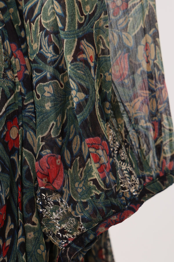 Navy Blue Foil Printed Floral Chiffon Crop Top with Skirt Set