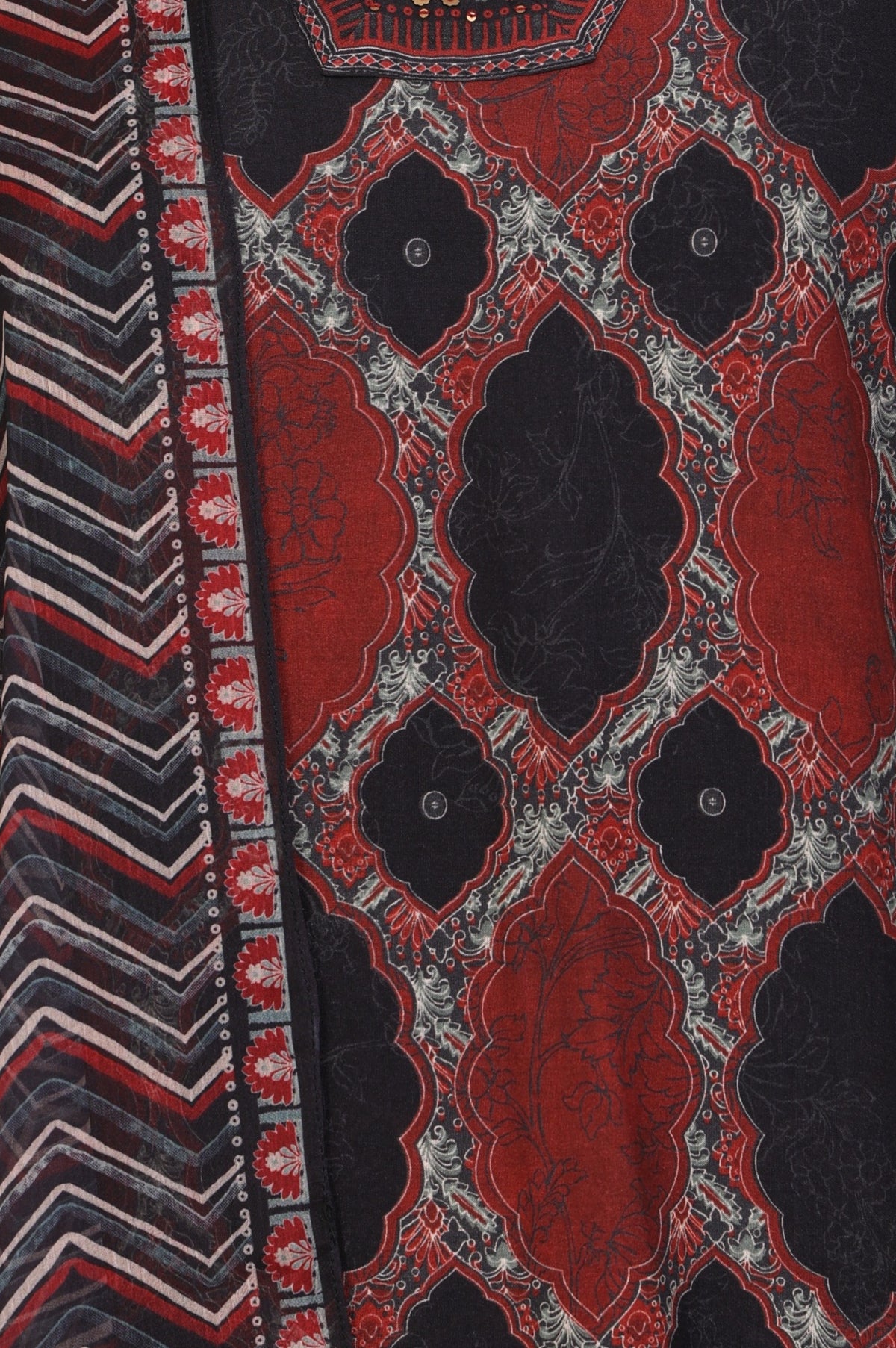 Black Geometric Printed Modal Straight Kurta with Pants and Dupatta Set