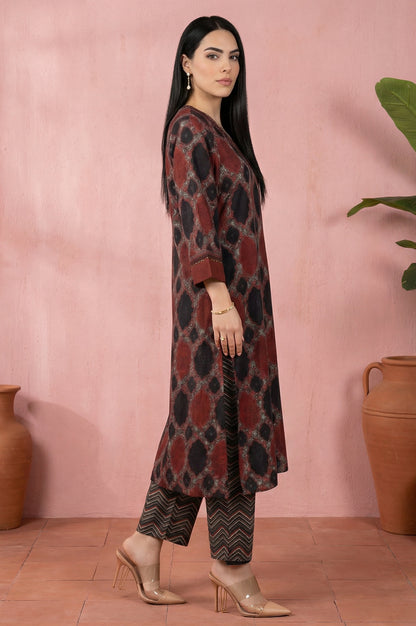 Black Geometric Printed Modal Straight Kurta with Pants and Dupatta Set