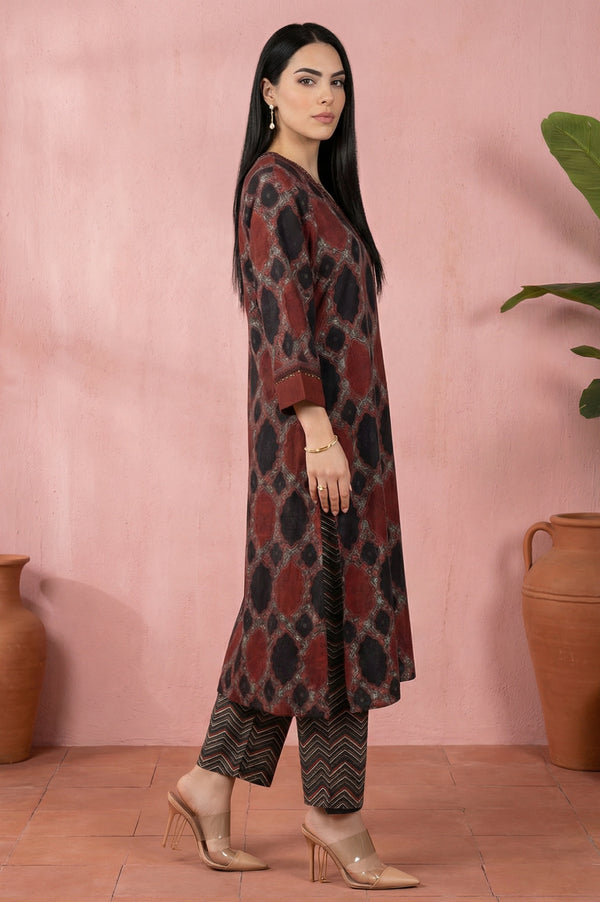 Black Geometric Printed Modal Straight Kurta with Pants and Dupatta Set