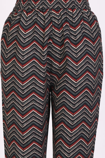 Black Geometric Printed Modal Straight Kurta with Pants and Dupatta Set