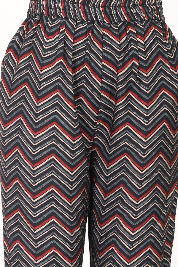 Black Chevron Printed Straight Kurta With Pants and Dupatta Set