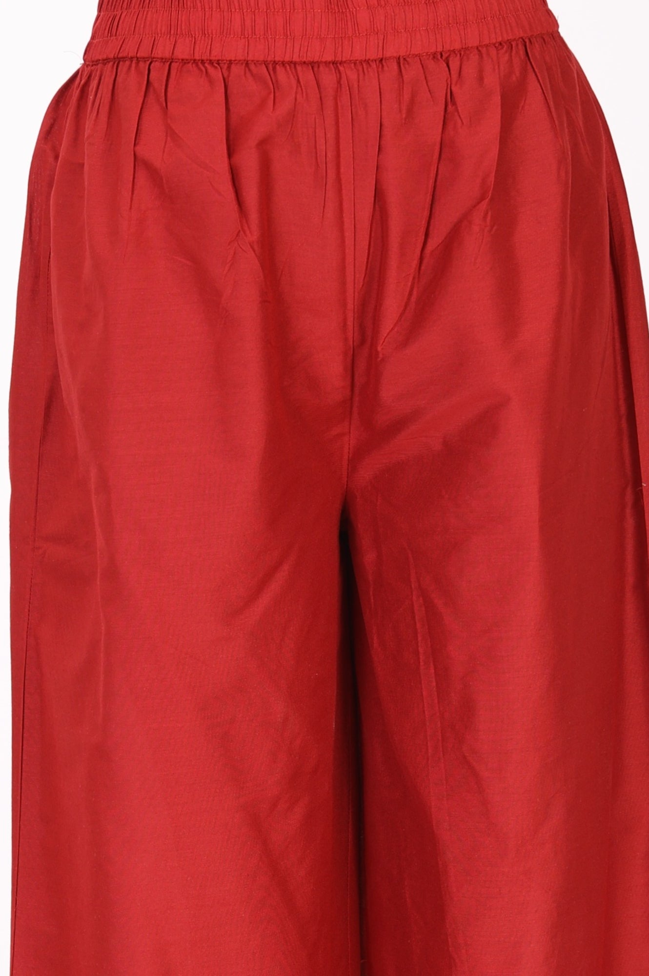 Rust Red Floral Printed Chanderi A-line Kurta with Trousers and Dupatta Set