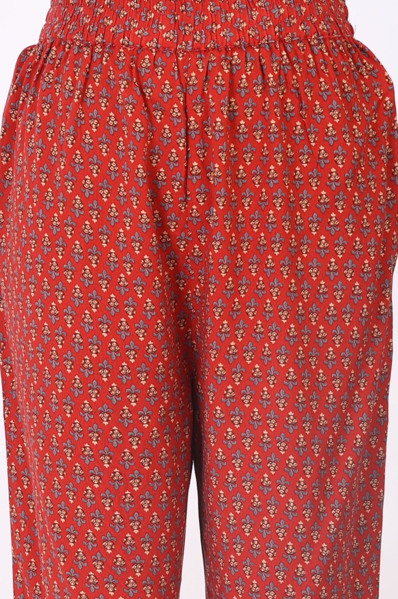 Red Floral Printed Sequins Chanderi Straight Kurta with Straight Pants and Dupatta Set