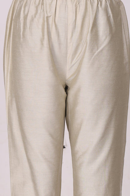 Cream Floral Printed Tissue Crepe Sleeveless Anarkali Kurta with Straight Pants and Dupatta Set