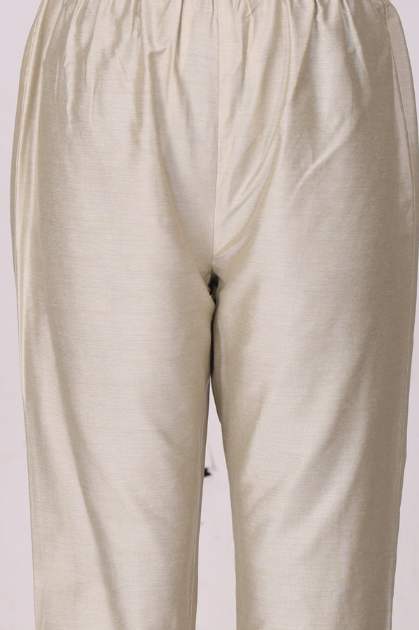 Cream Floral Printed Tissue Crepe Sleeveless Anarkali Kurta with Straight Pants and Dupatta Set