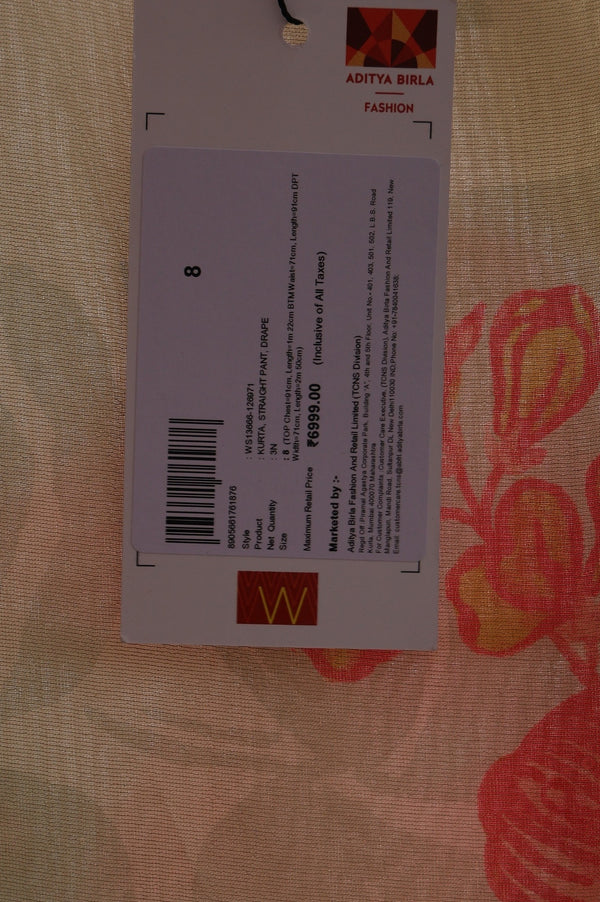 Cream Floral Printed Tissue Crepe Sleeveless Anarkali Kurta with Straight Pants and Dupatta Set