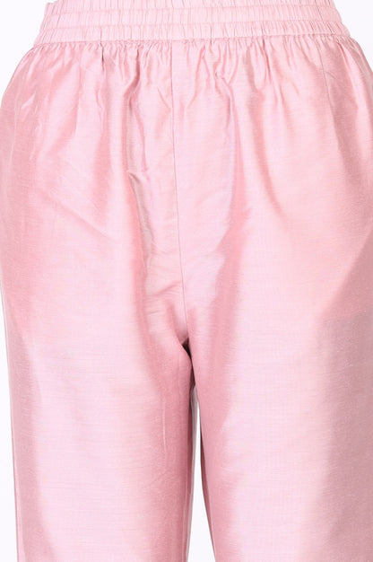 Pink Thread Embroidered Striped Organza Straight Kurta with Straight Pants and Dupatta Set
