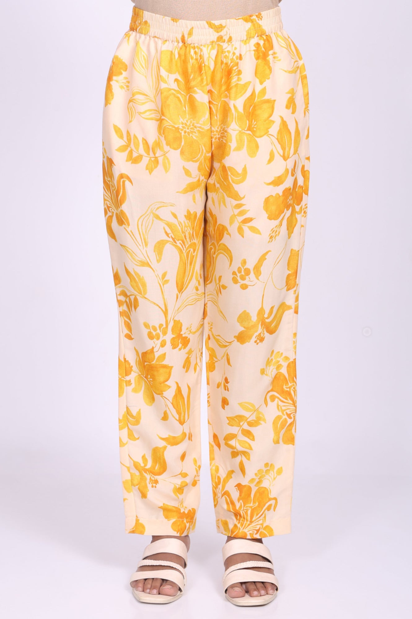 Peach Floral Printed A-Line Kurta with Straight Pant and Dupatta Set