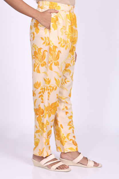 Peach Floral Printed A-Line Kurta with Straight Pant and Dupatta Set