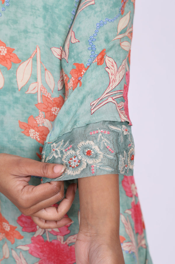 Green Floral Printed Modal Straight Kurta with Straight Pant Set