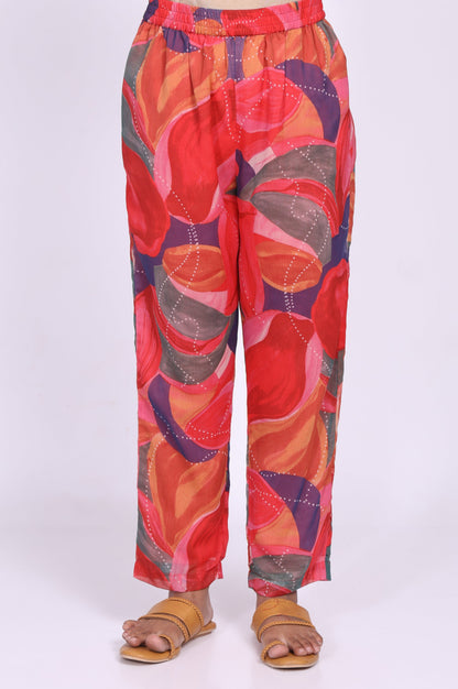 Red Abstract Beadwork Anarkali Kurta with Straight Pant and Dupatta Set