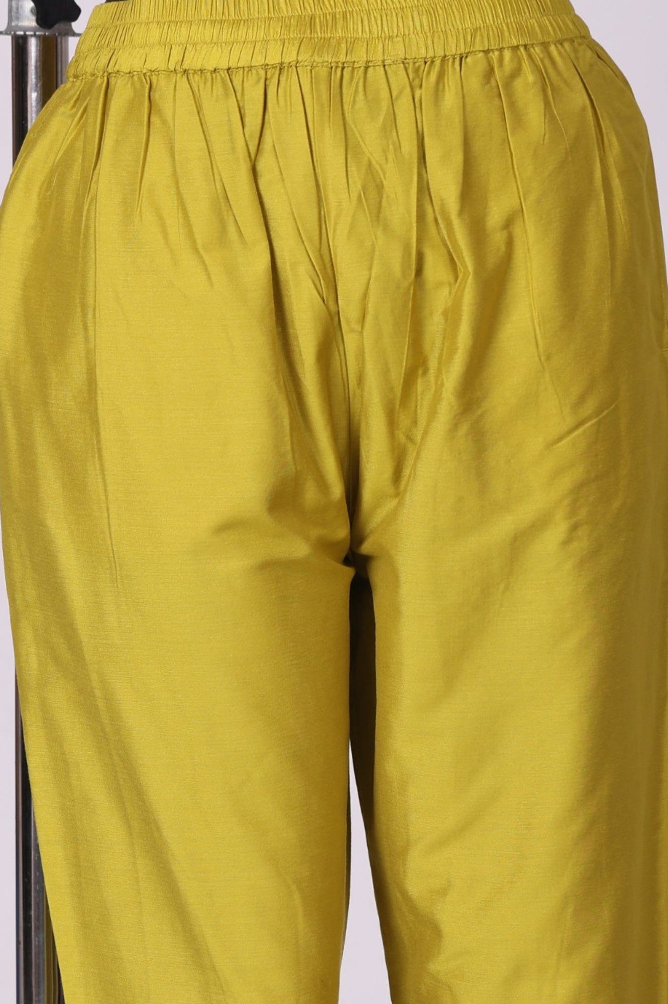 Yellow Thread Embroidery Chanderi Straight Kurta with Pants and Dupatta Set