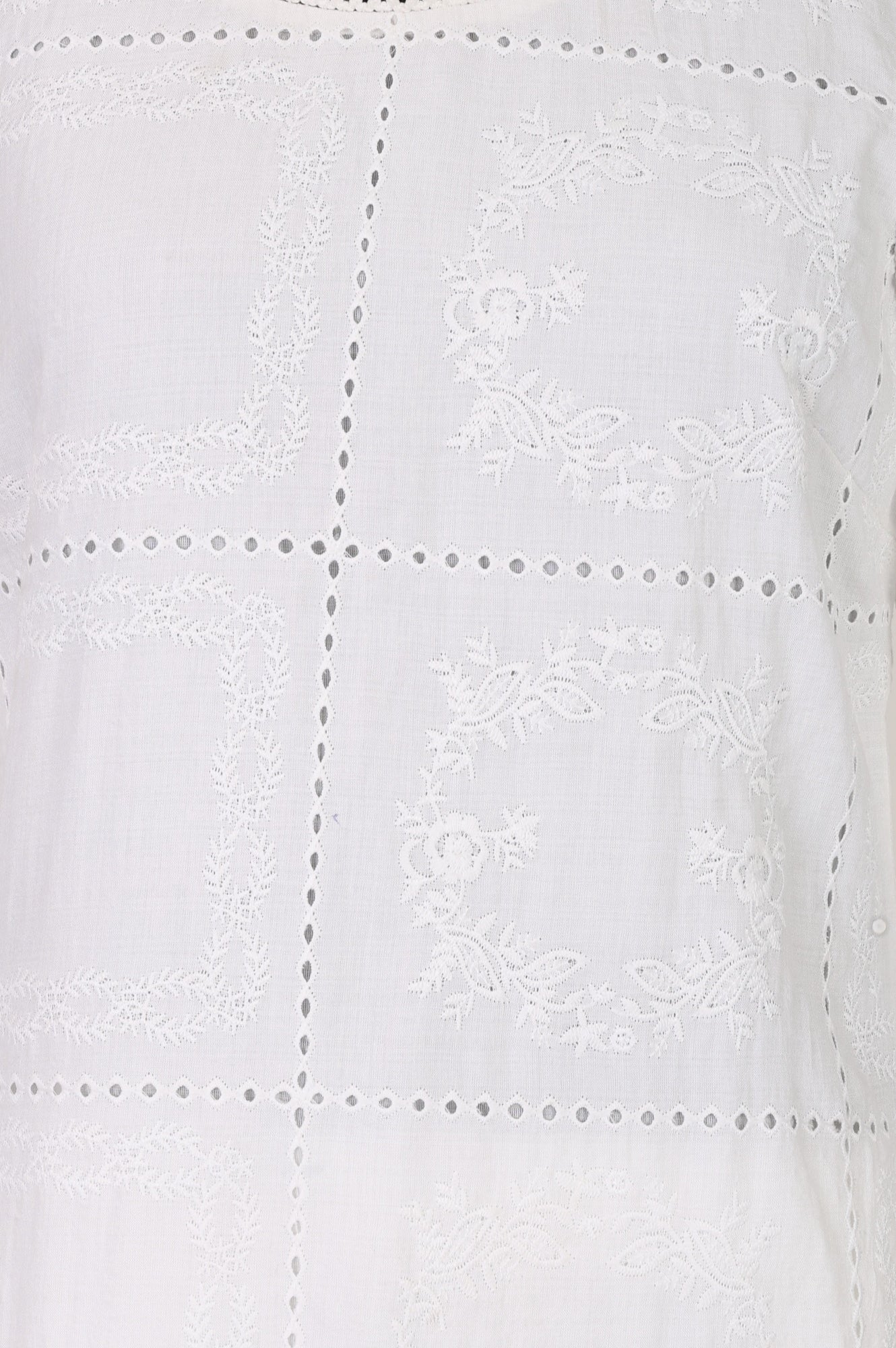 White Schiffli Thread Embroidered Cotton Rayon Straight Kurta With Pants Co-ord Set