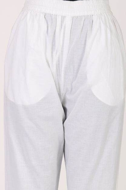 White Schiffli Thread Embroidered Cotton Rayon Straight Kurta With Pants Co-ord Set
