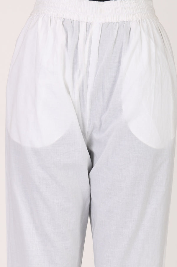 White Schiffli Thread Embroidered Cotton Rayon Straight Kurta With Pants Co-ord Set