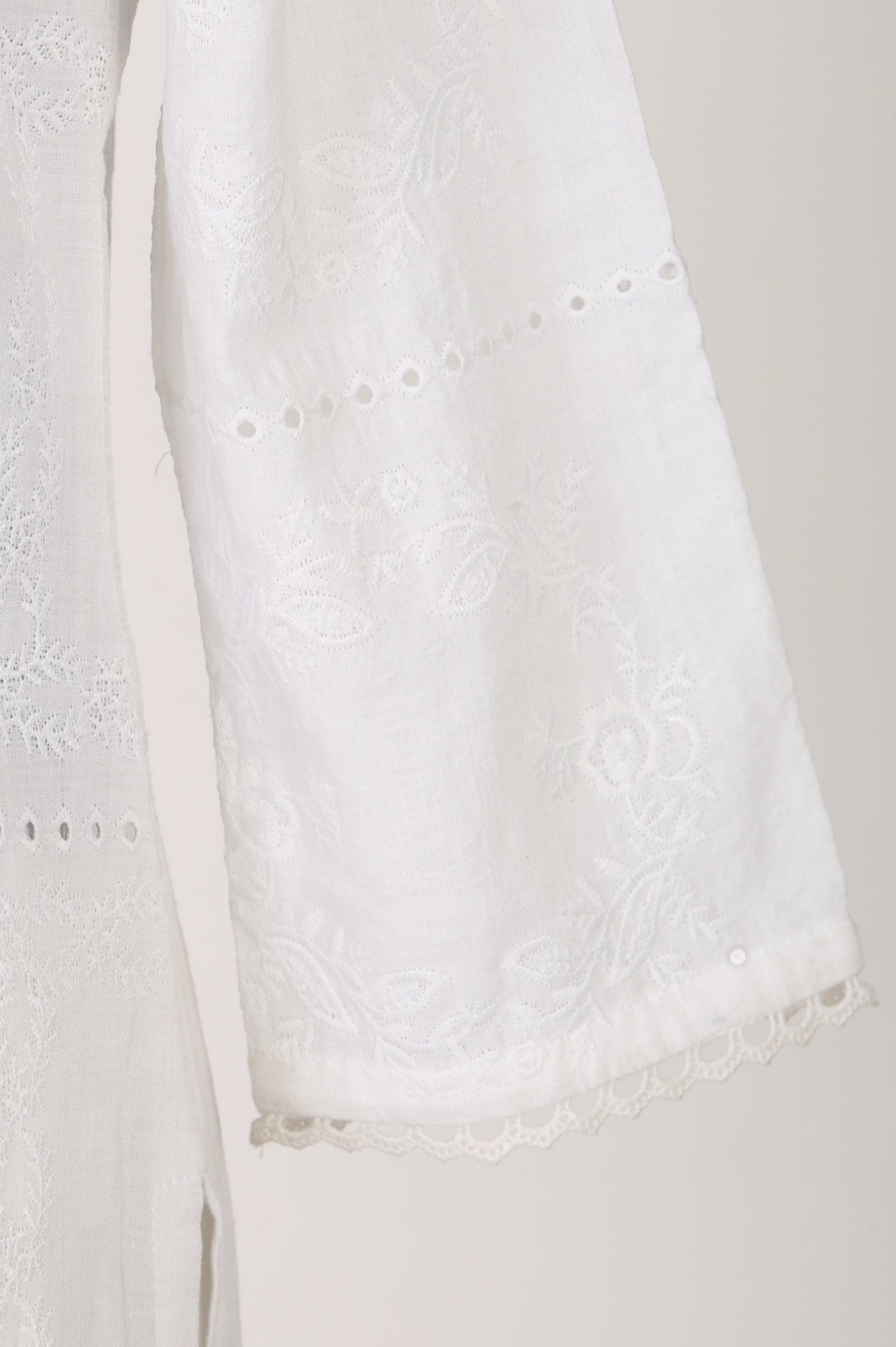 White Schiffli Thread Embroidered Cotton Rayon Straight Kurta With Pants Co-ord Set