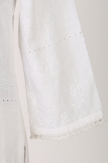 White Schiffli Thread Embroidered Cotton Rayon Straight Kurta With Pants Co-ord Set