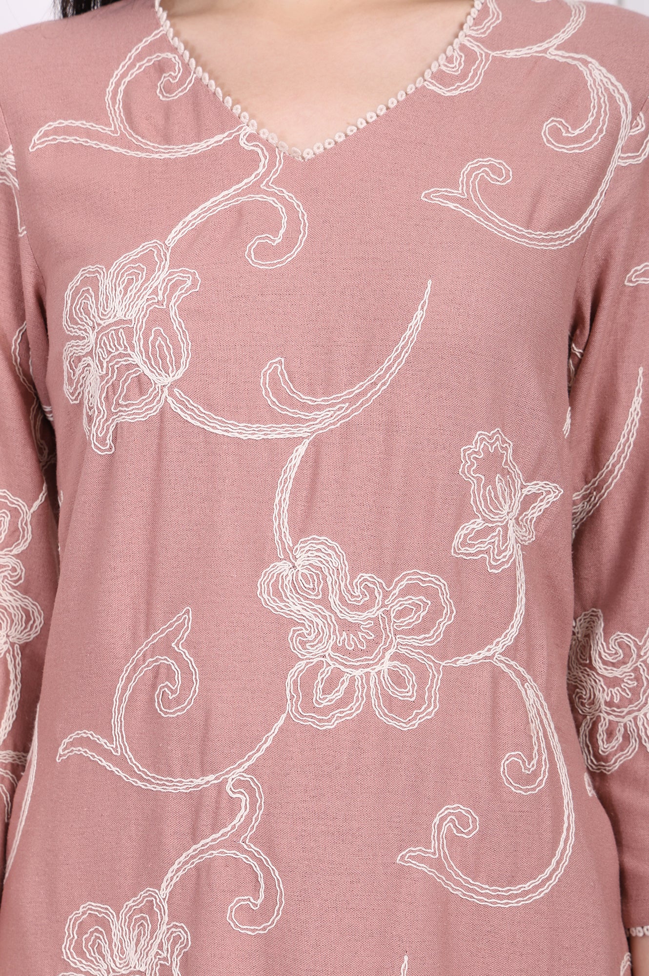 Pink Embroidered Straight Rayon Kurta with Straight Pant