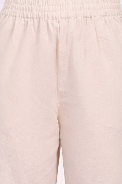 Beige Embroidered A-Line Rayon Kurta with Straight Pant