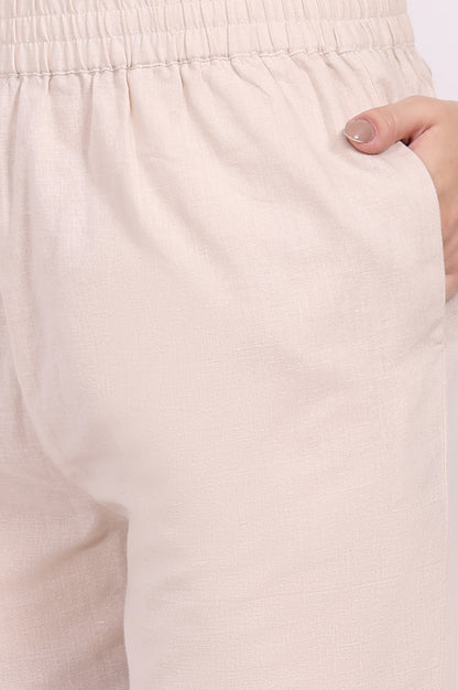 Beige Embroidered A-Line Rayon Kurta with Straight Pant