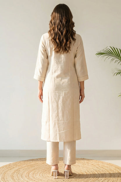Off White Chikankari Rayon Straight Kurta with Pants Co-ord Set