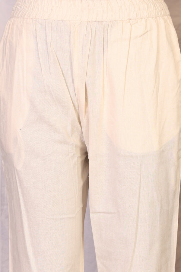 Off White Chikankari Rayon Straight Kurta with Pants Co-ord Set