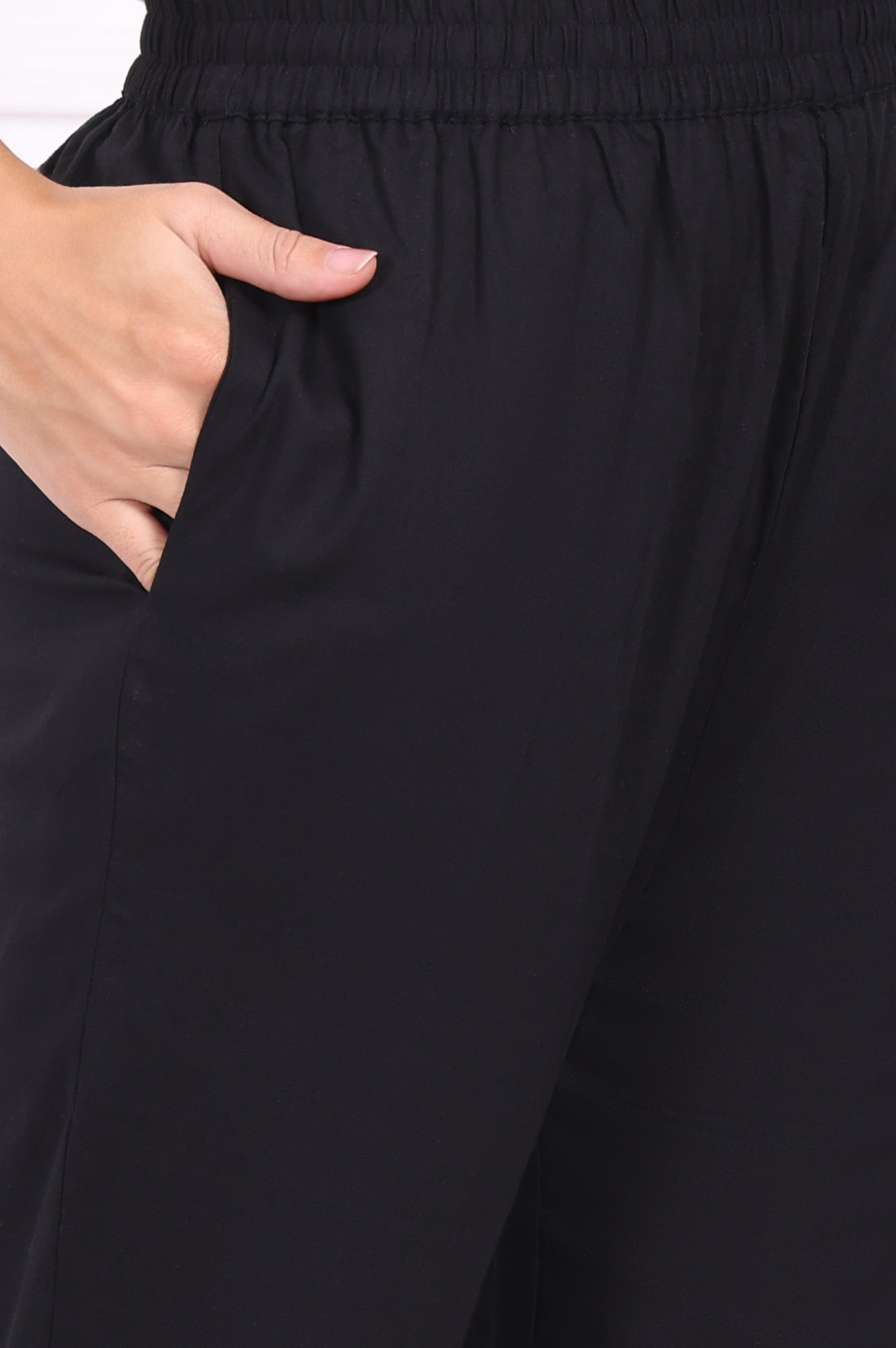 Black Floral Printed Embroidered Rayon Straight Kurta and Pants Set