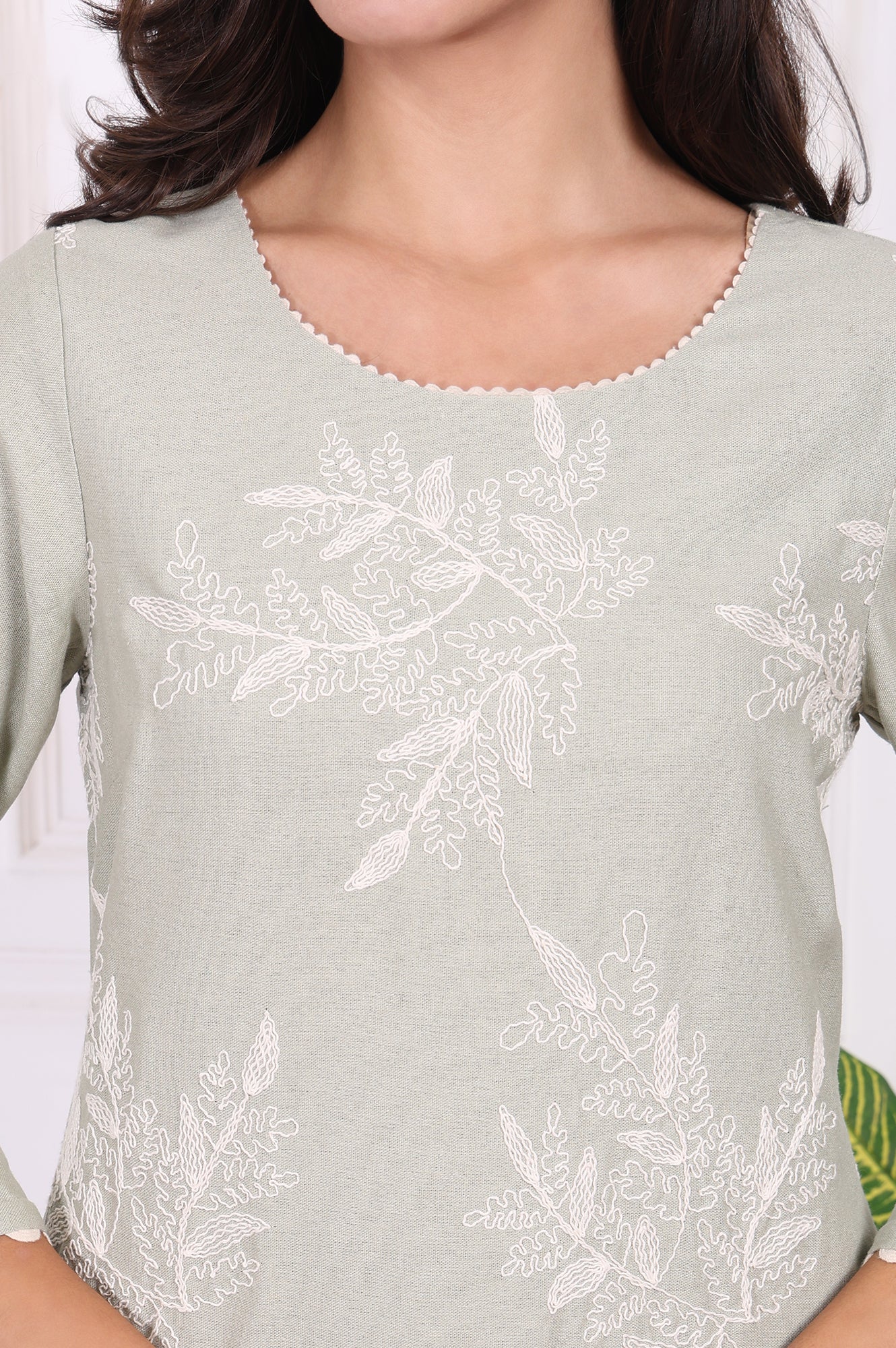 Green Floral Printed Embroidered Rayon Straight Kurta and Pants Set