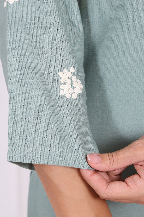 Light Green Embroidered Rayon Straight Kurta and Straight Pants Co-ord Set