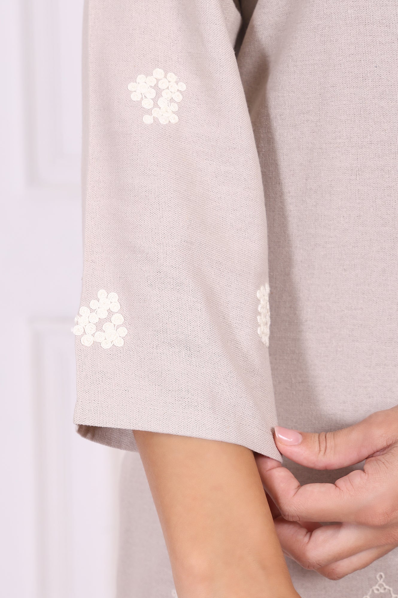 Beige Embroidered Rayon Straight Kurta and Straight Pants Co-ord Set