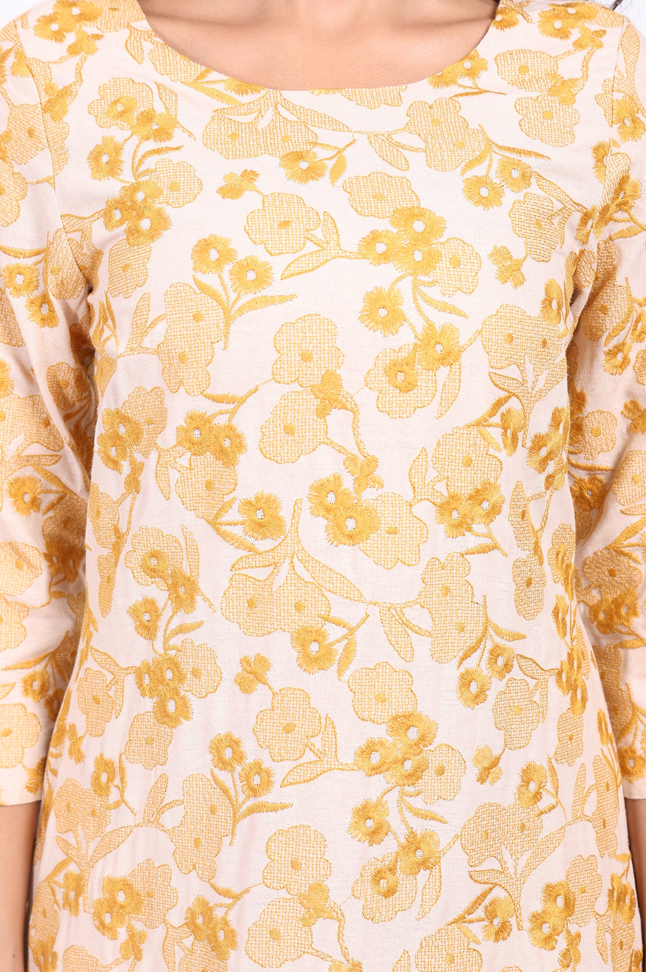 Yellow Floral Embroidered Straight Rayon Kurta and Straight Pant Set