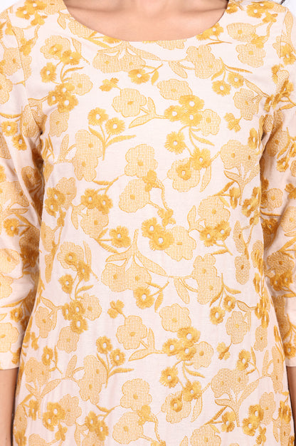 Yellow Floral Embroidered Straight Rayon Kurta and Straight Pant Set