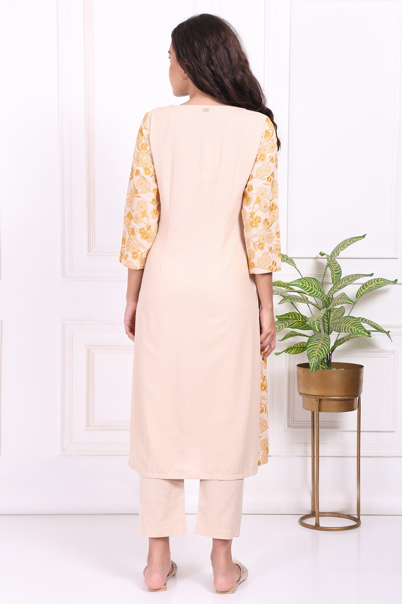 Yellow Floral Embroidered Straight Rayon Kurta and Straight Pant Set