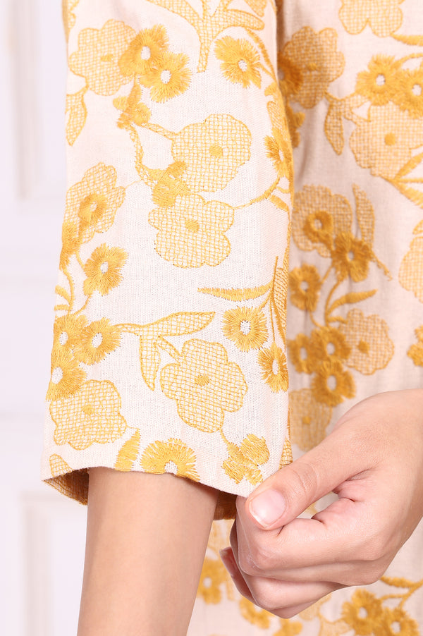 Yellow Floral Embroidered Straight Rayon Kurta and Straight Pant Set