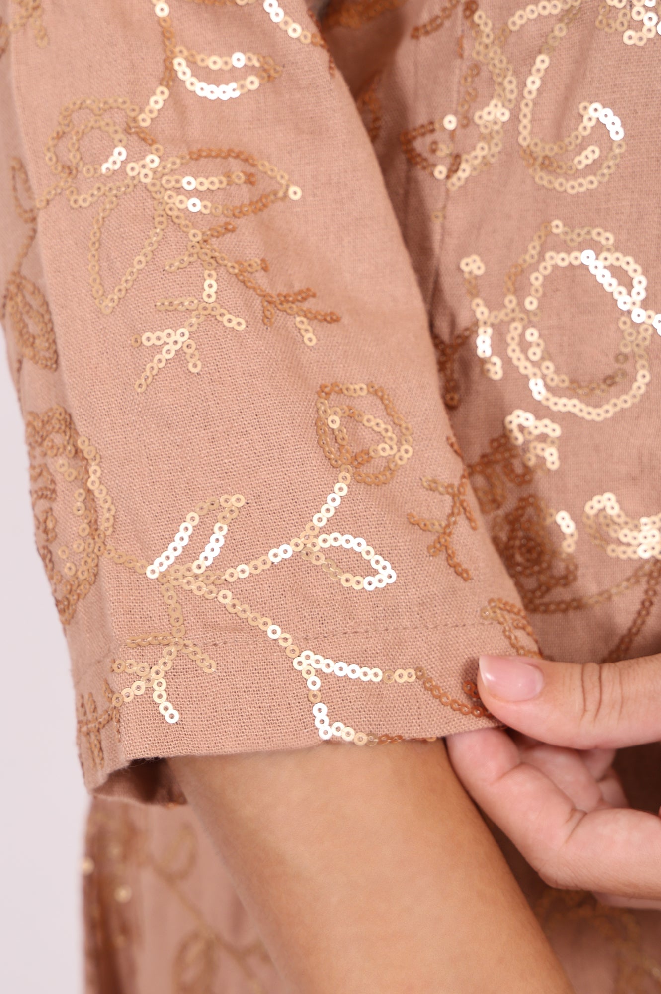 Brown Floral Printed Sequins Straight Rayon Kurta with Flared Pants Set