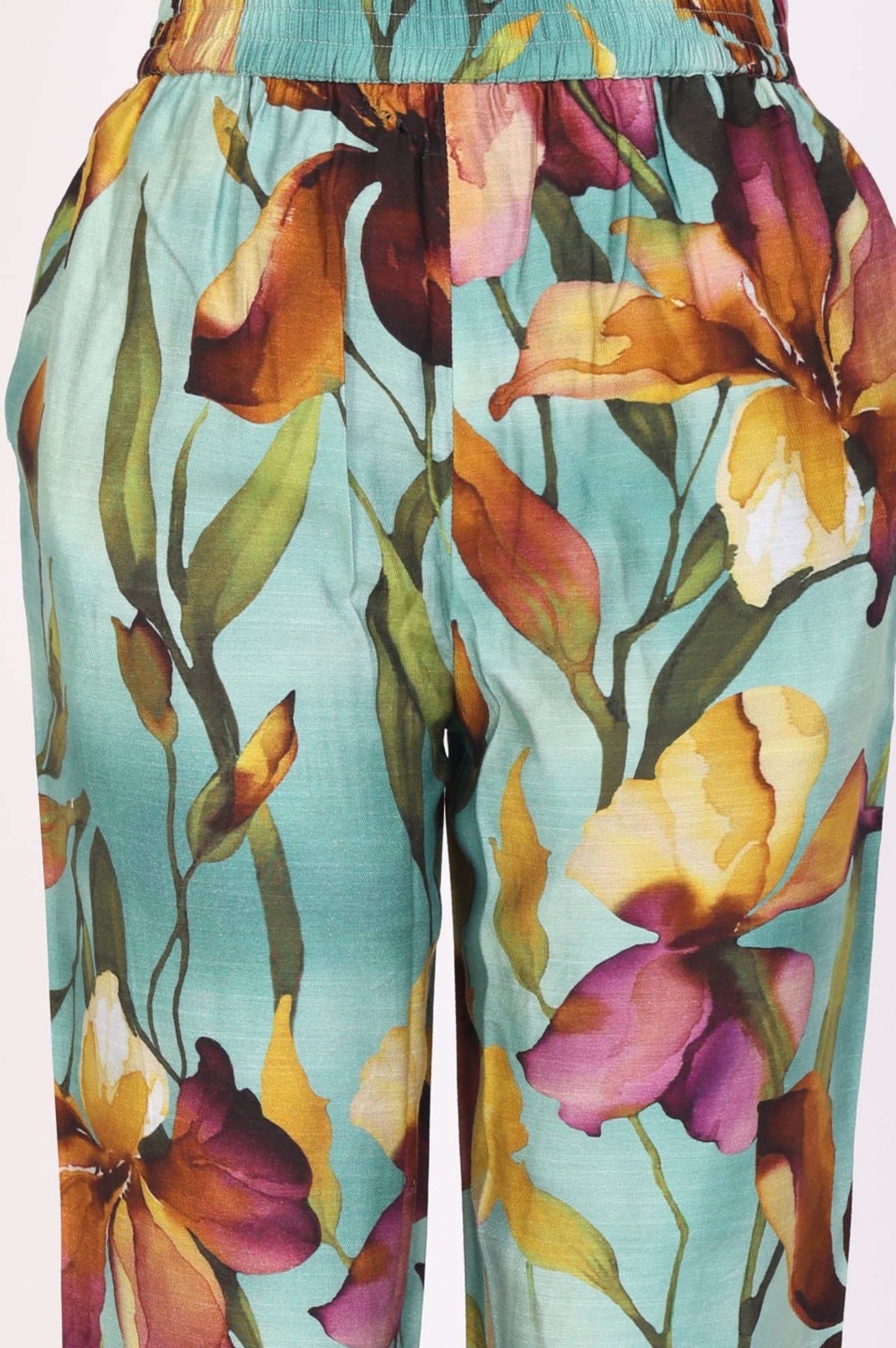 Turquoise Blue Floral Printed Straight Kurta with Pants Co-ord Set
