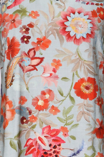 Light Blue Floral Printed Straight Kurta with Pants Set
