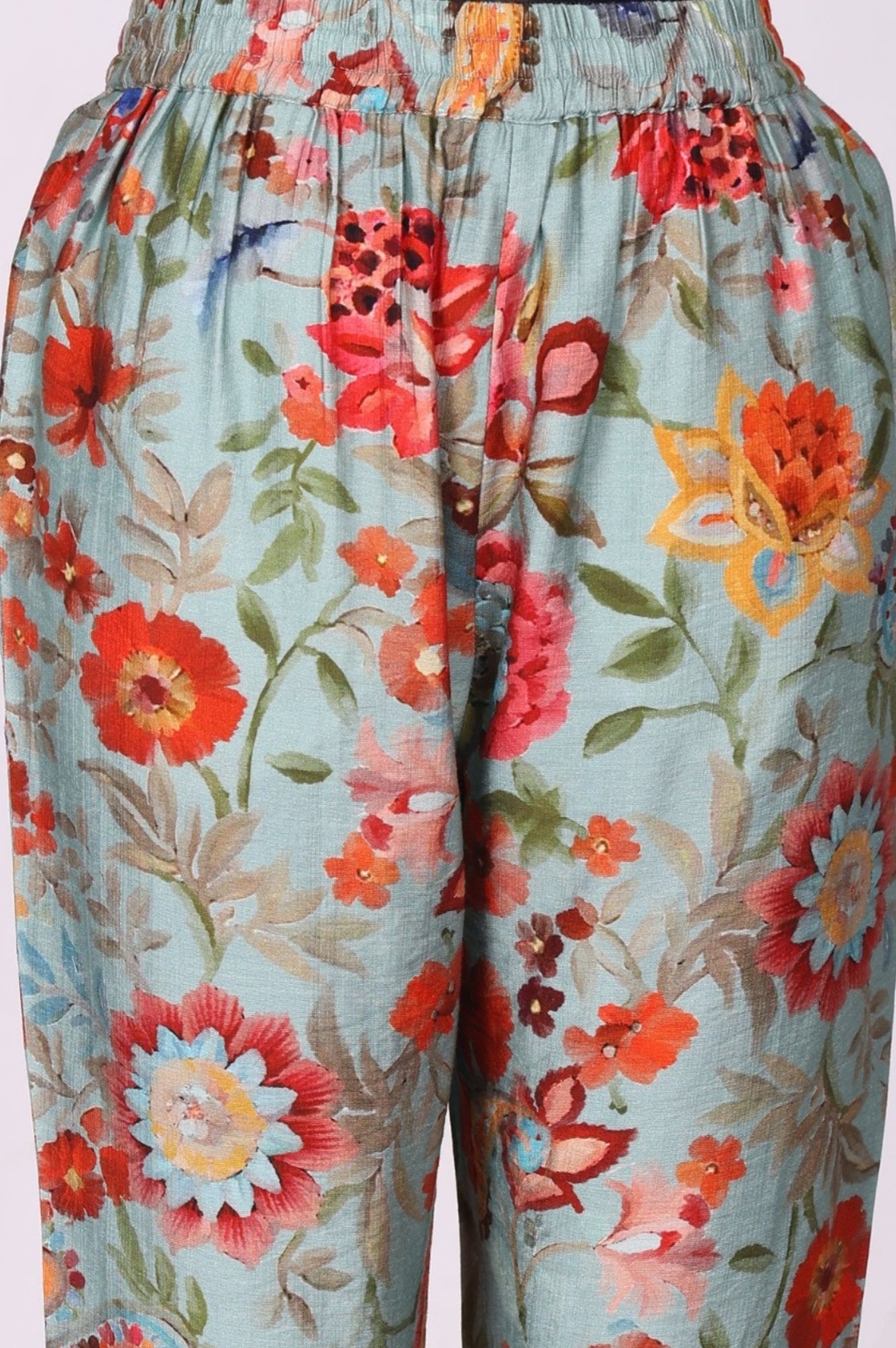 Light Blue Floral Printed Straight Kurta with Pants Set