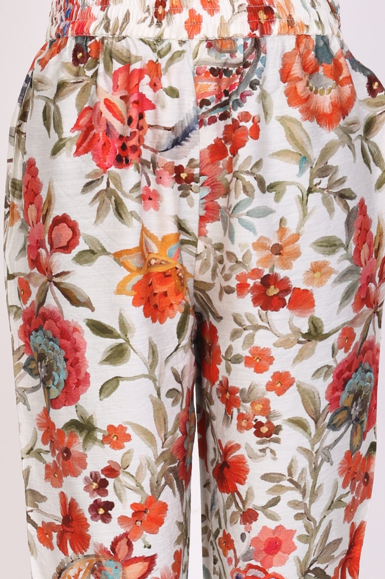 White Floral Printed Straight Kurta with Pant Co-ord Set