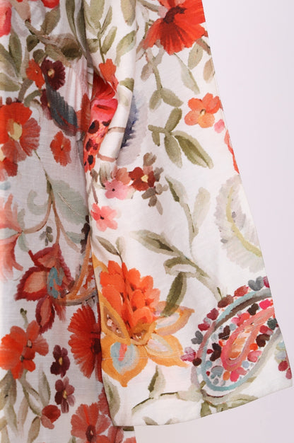 White Floral Printed Straight Kurta with Pant Co-ord Set