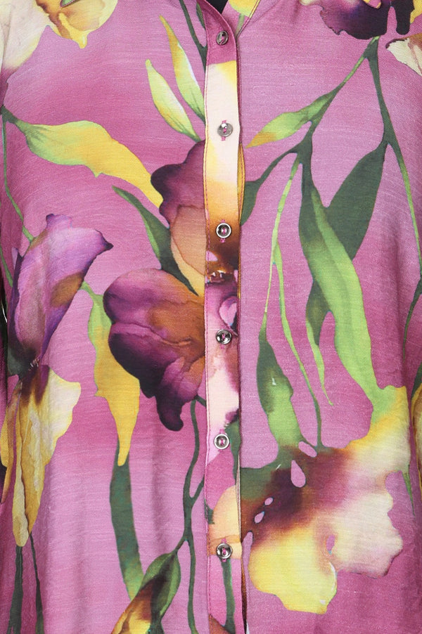 Light Purple Floral Printed Straight Shirt and Pants Co-ord Set
